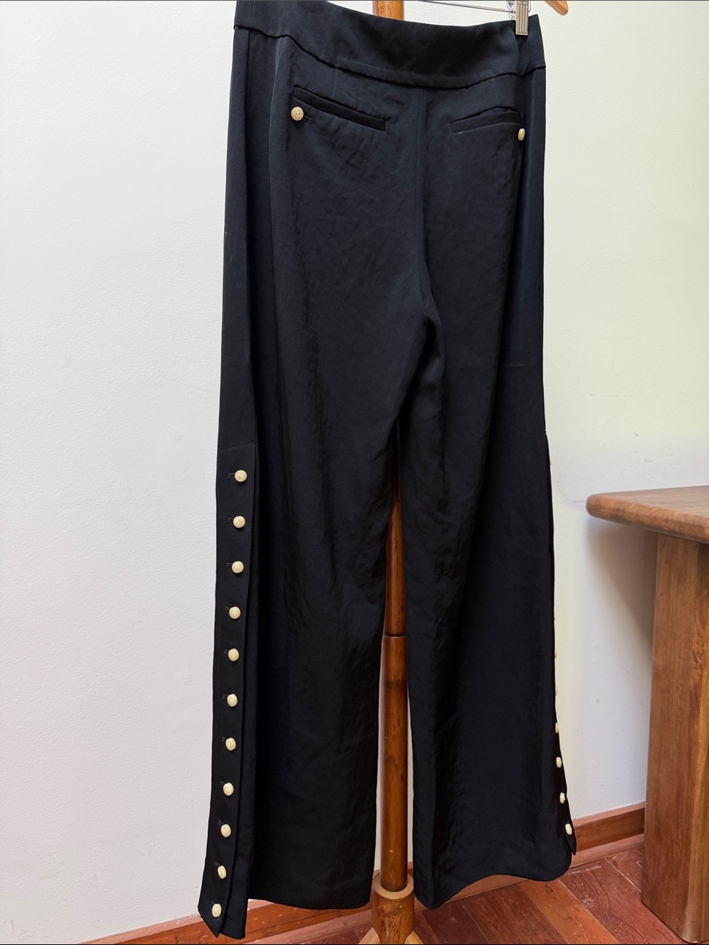 LEIFSDOTTIR Women's Black Wide-Leg Side Buttons  Pants Sz 8